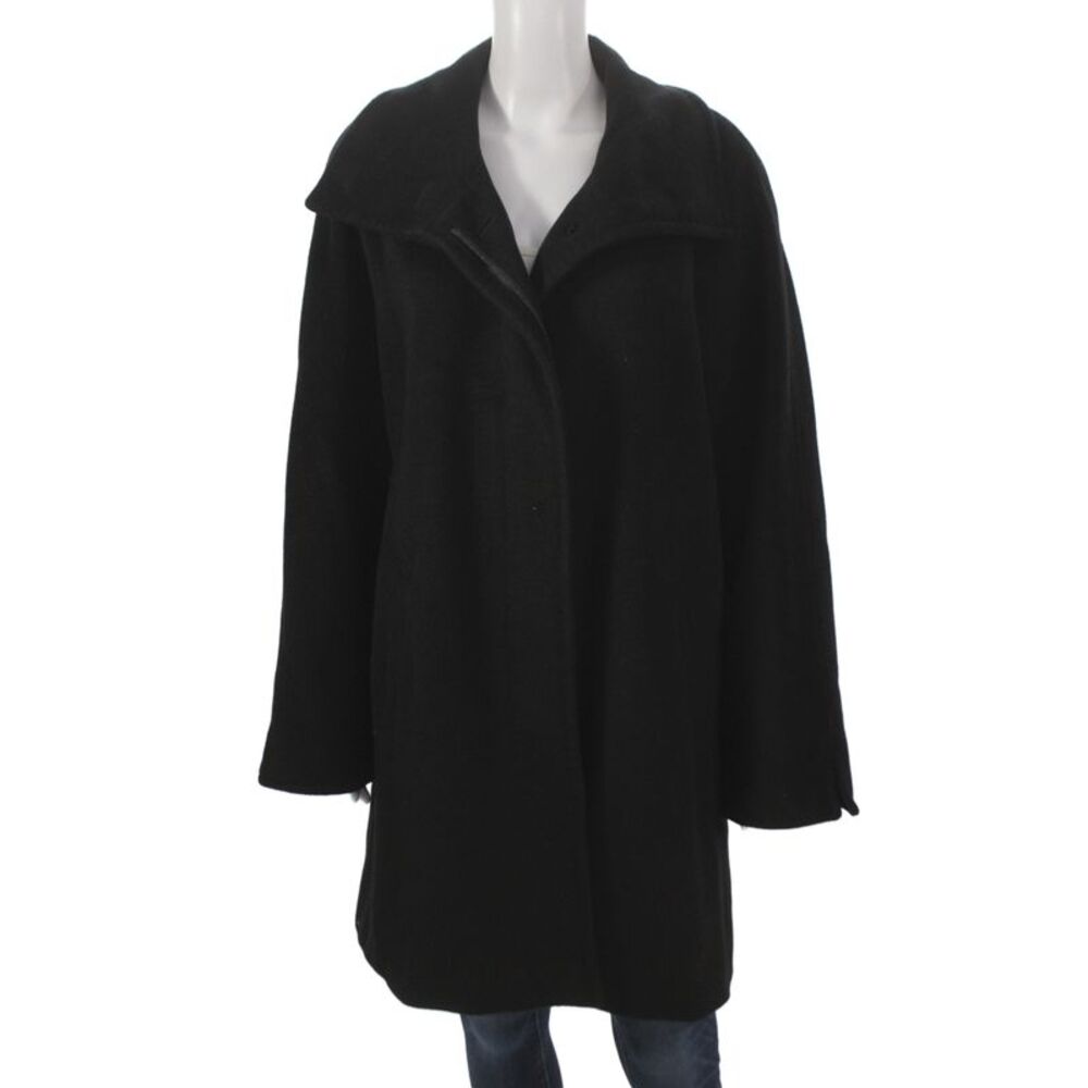 Ellen Tracy Women Black Wool Blend Overcoat Long Sleeve Snap Size 14
